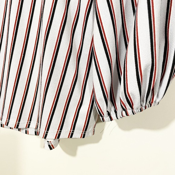 Adrianna Papell Quarter Bubble Sleeve Striped Blouse Gray Red Size Medium - Picture 6 of 8